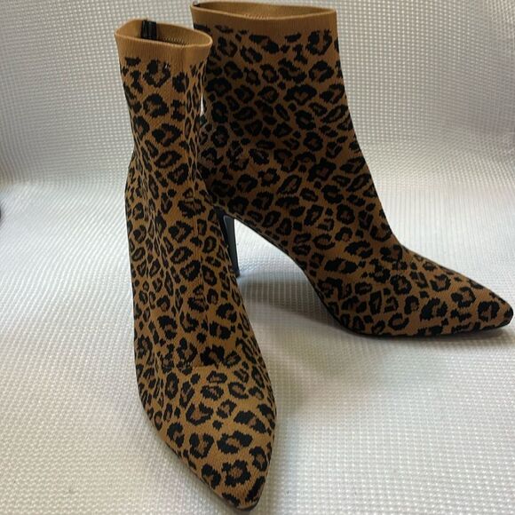 MIA Leopard Print Sock Booties Pointed Toe Stiletto Heel Stretch Boots Sz 10 - Picture 1 of 8